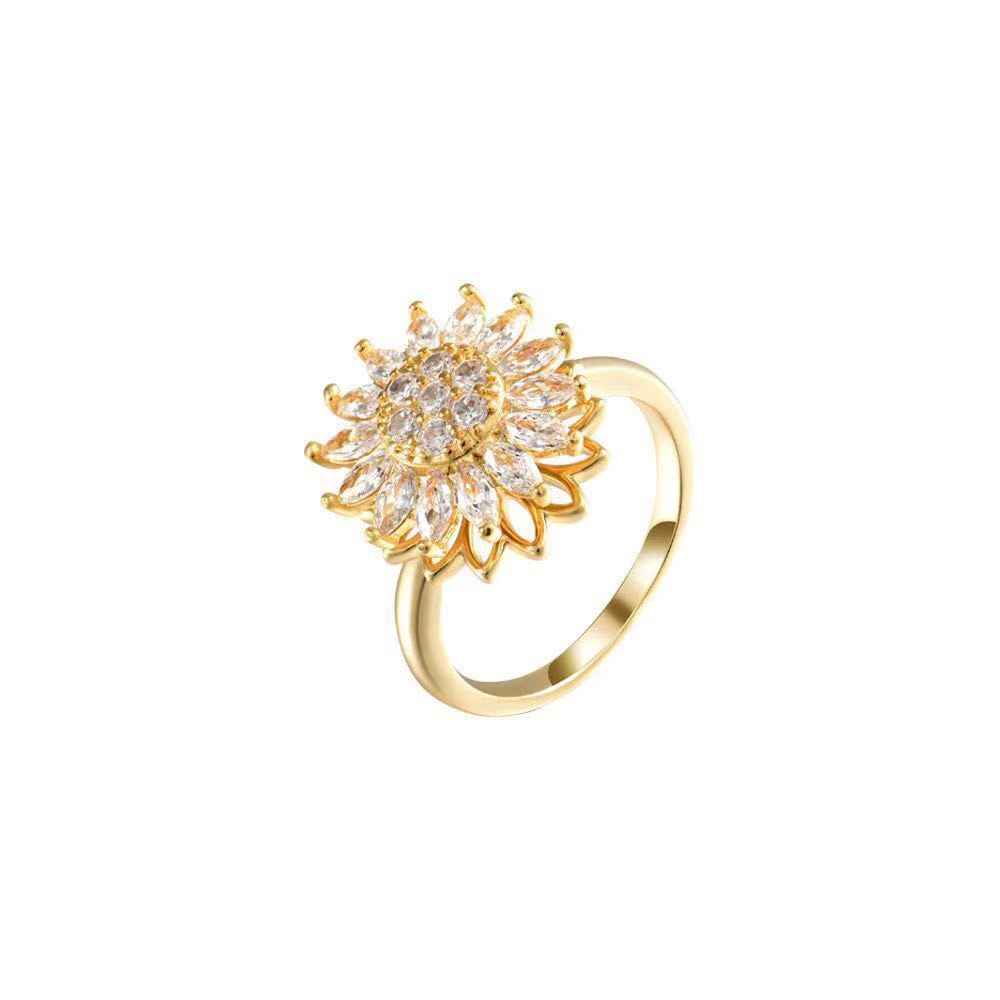 Solros Snurrring mot Ångest – Fidget Ring i Koppar Guld & Silver