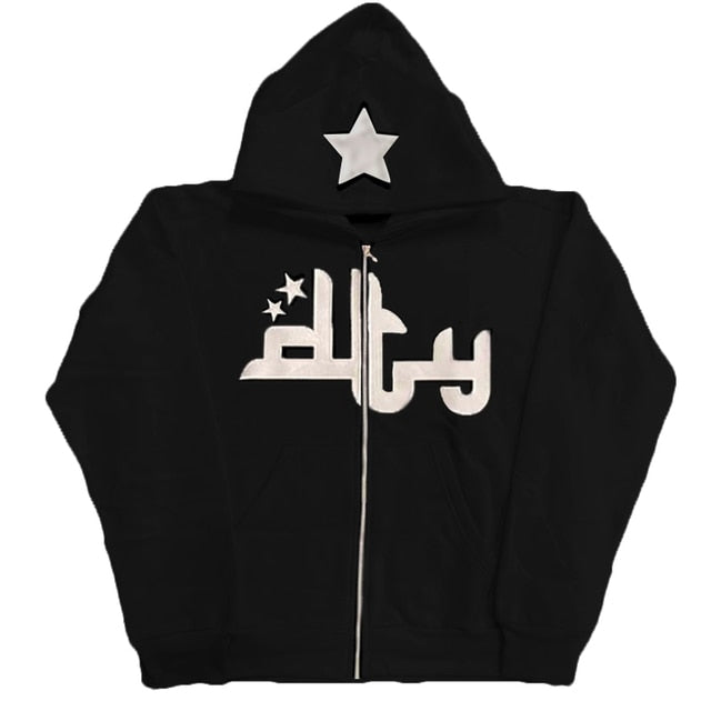 Star Printed Zip Up Hoodies - ÅlandWell