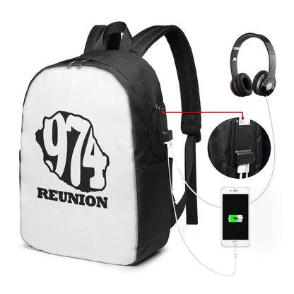974 Reunion Island Flag Backpack Travel Notebook Bag Computer College Student School Bag Laptop Shoulder Bags for Men Women