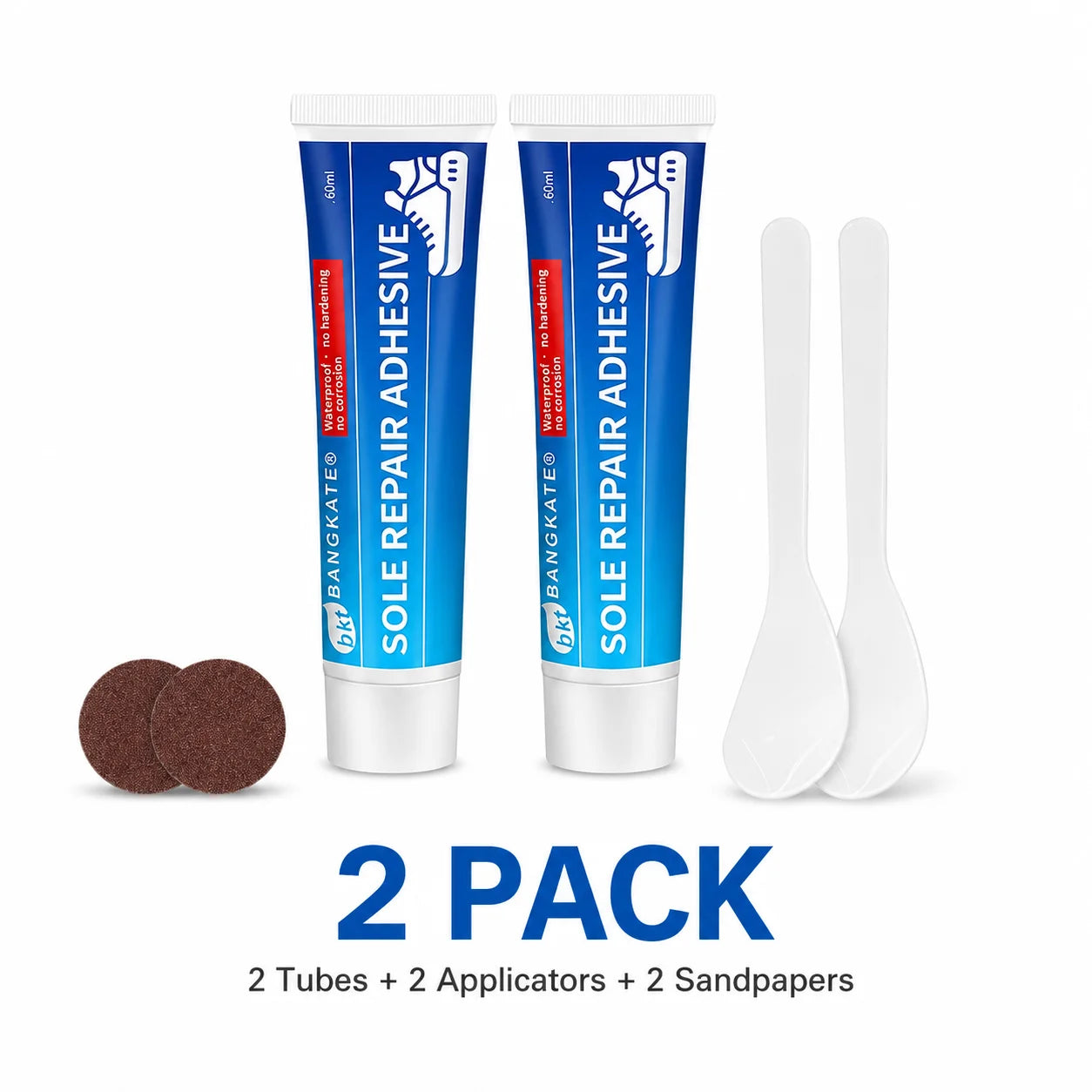 Sole Repair Adhesive 60mL, Waterproof Flexible Shoe Glue for Rubber, Leather, PU and TPR Soles, with Applicator and Sanding Disc