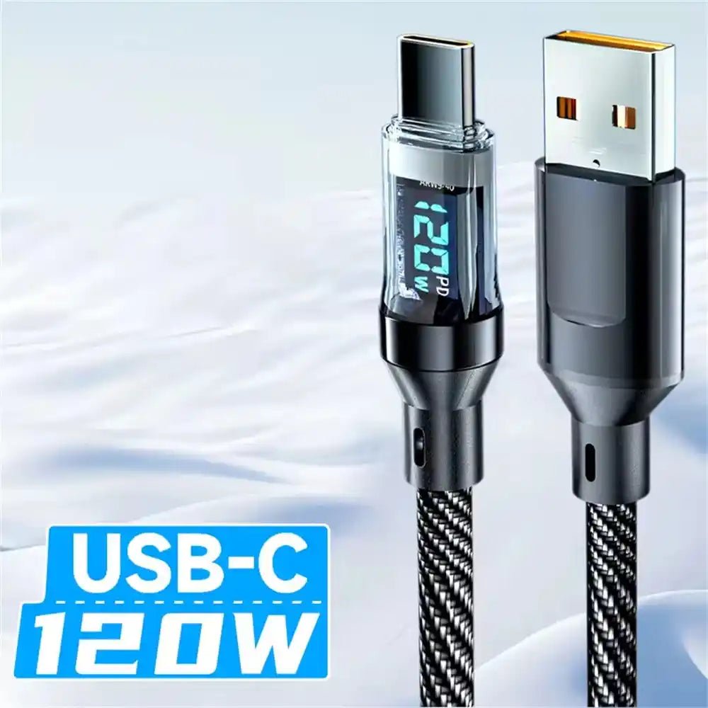 100W USB C 120W USB A Charging Cables with LED Display Screen, USB C=C-C，USB A=A-C, Not for Xiaomi iPhone Samsung - ÅlandWell