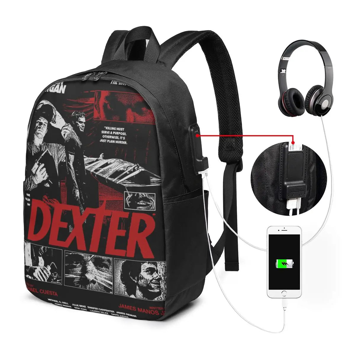Movie Dexter Morgan Backpack Travel Notebook Bag Computer College Student School Bag Laptop Shoulder Bags for Men Women