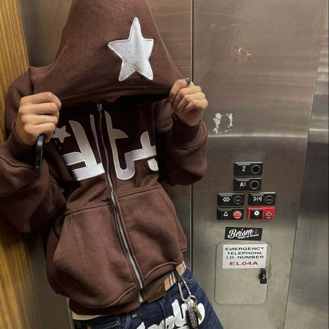 Star Printed Zip Up Hoodies - ÅlandWell