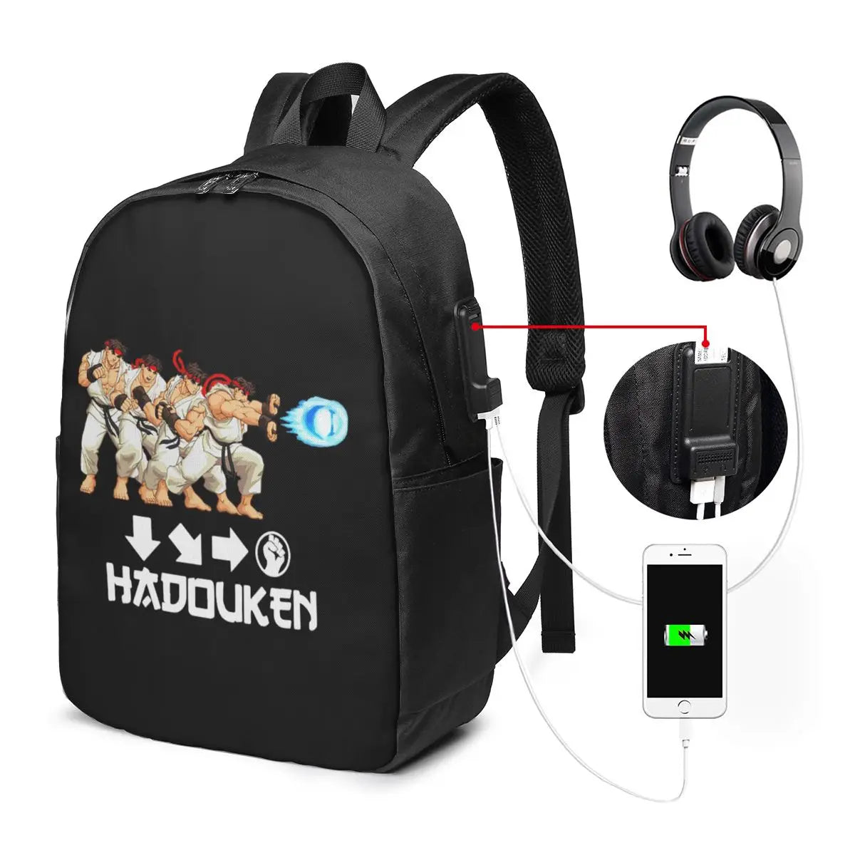 Defeated Portraits Super Street Fighter Backpack Travel Notebook Bag Computer College Student School Bag Laptop