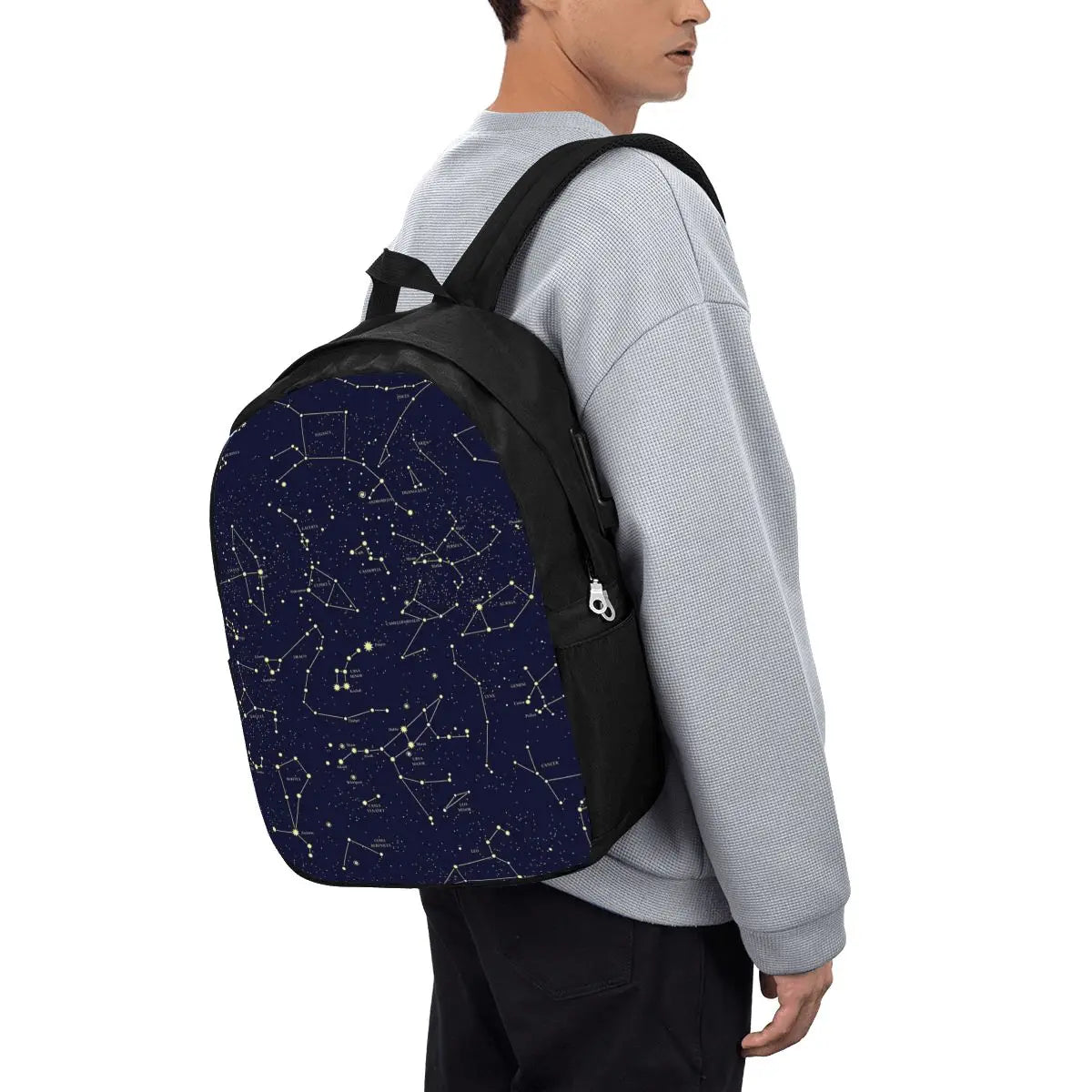 Night Sky Golden Celestial Stars Zodiac Constellations Backpack Travel Notebook Bag Computer College Student School Bag Laptop