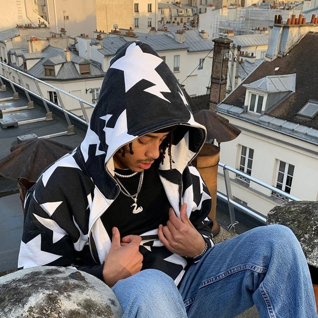 Star Printed Zip Up Hoodies - ÅlandWell