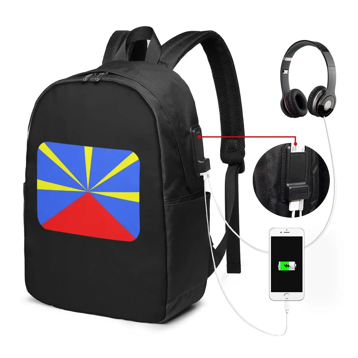 974 Reunion Island Flag Backpack Travel Notebook Bag Computer College Student School Bag Laptop Shoulder Bags for Men Women