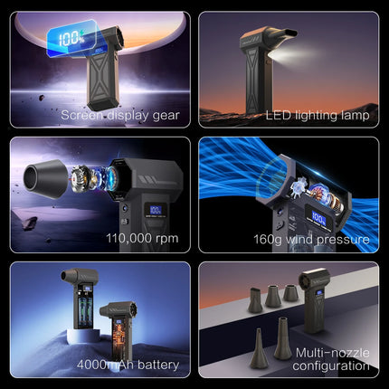 【2025 New】Wireless Jet Fan Brushless Motor Turbo Air Blower For Car Cleaning With LED Light Digital Display Portable Outdoor Use
