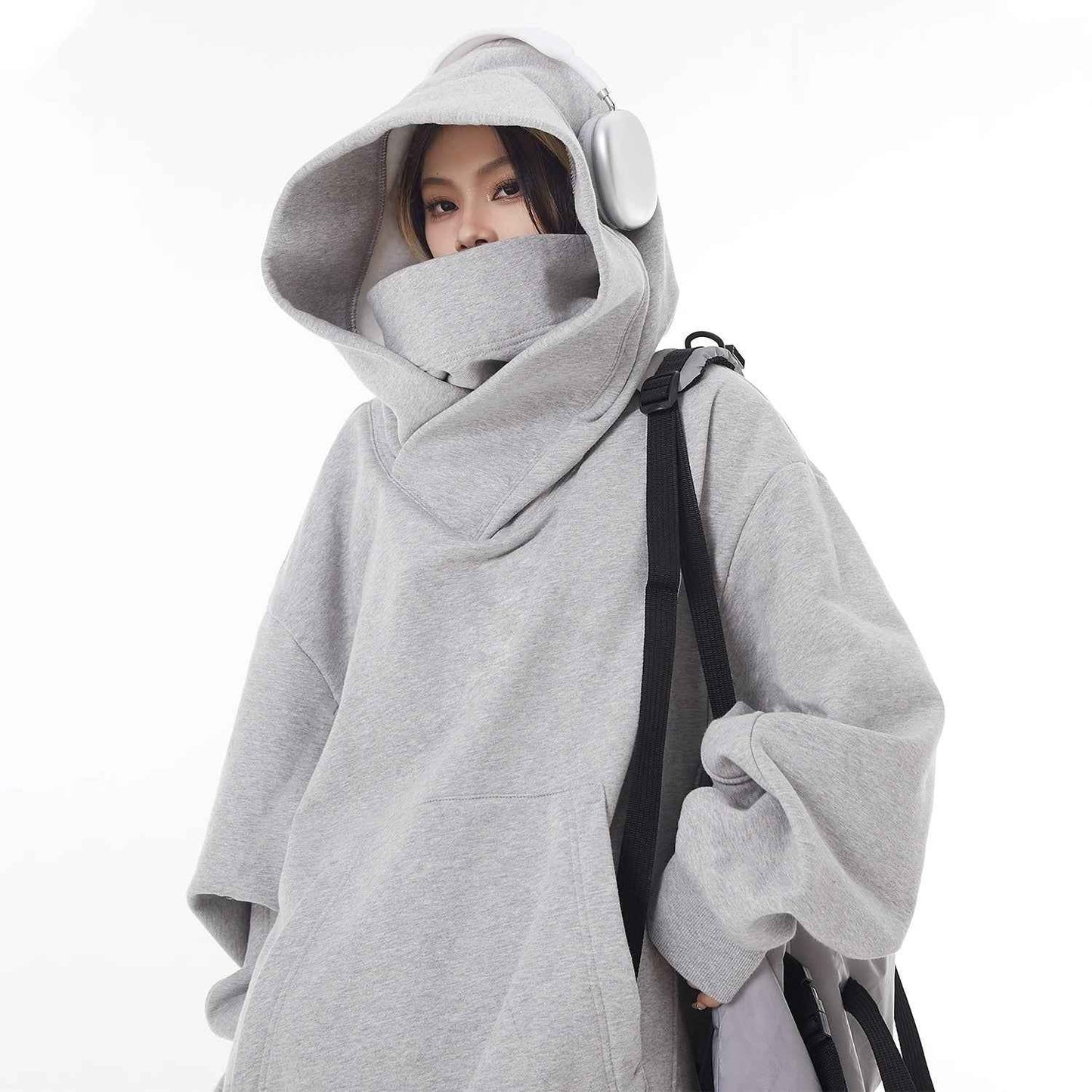 Loose High Collar Fleece Lined Hoodie