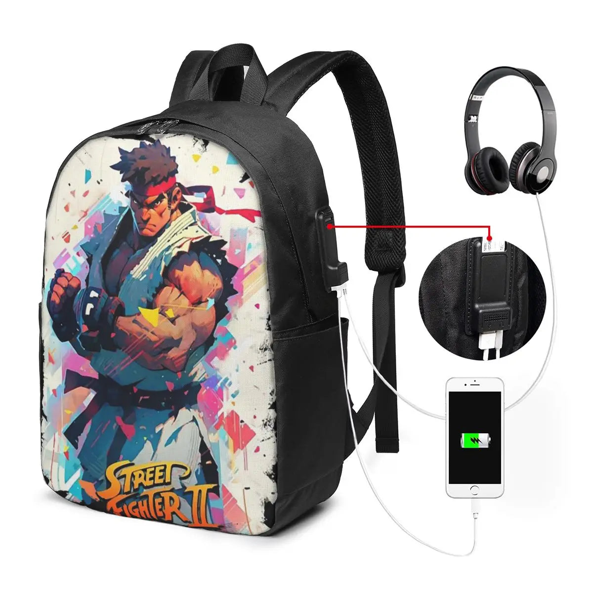 Defeated Portraits Super Street Fighter Backpack Travel Notebook Bag Computer College Student School Bag Laptop