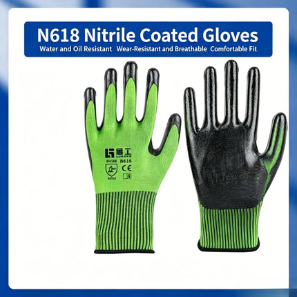 N618 Nylon Nitrile Dipped Work Gloves Oil Resistant Wear Resistant for Construction Auto Repair Factory