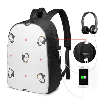 Cute Vector Penguin Backpack Travel Notebook Bag Computer College Student School Bag Laptop Shoulder Bags for Men Women