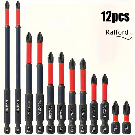 Magnetic Non-Slip Drill Bit Set 3/6/12 Pieces, S2 Steel, Crosshead and Impact Drill Bits, Suitable for Electric and Hand Drivers