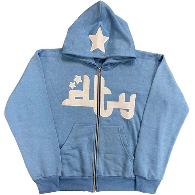 Star Printed Zip Up Hoodies - ÅlandWell