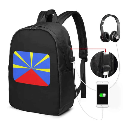 974 Reunion Island Flag Backpack Laptop Bag for College Student - Men Women