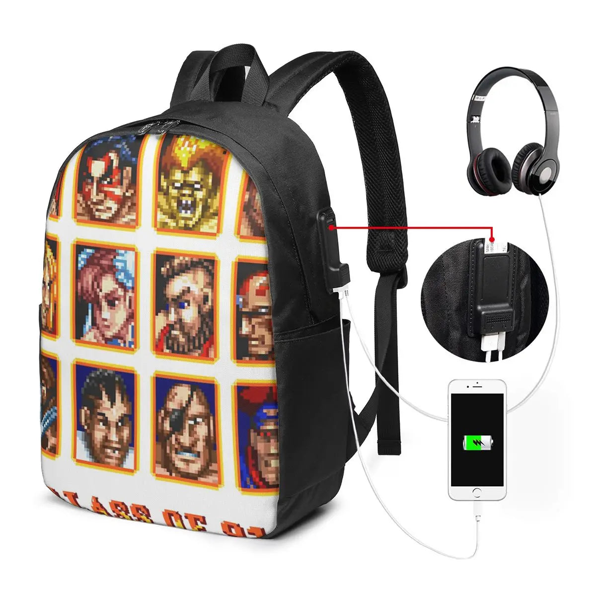 Defeated Portraits Super Street Fighter Backpack Travel Notebook Bag Computer College Student School Bag Laptop