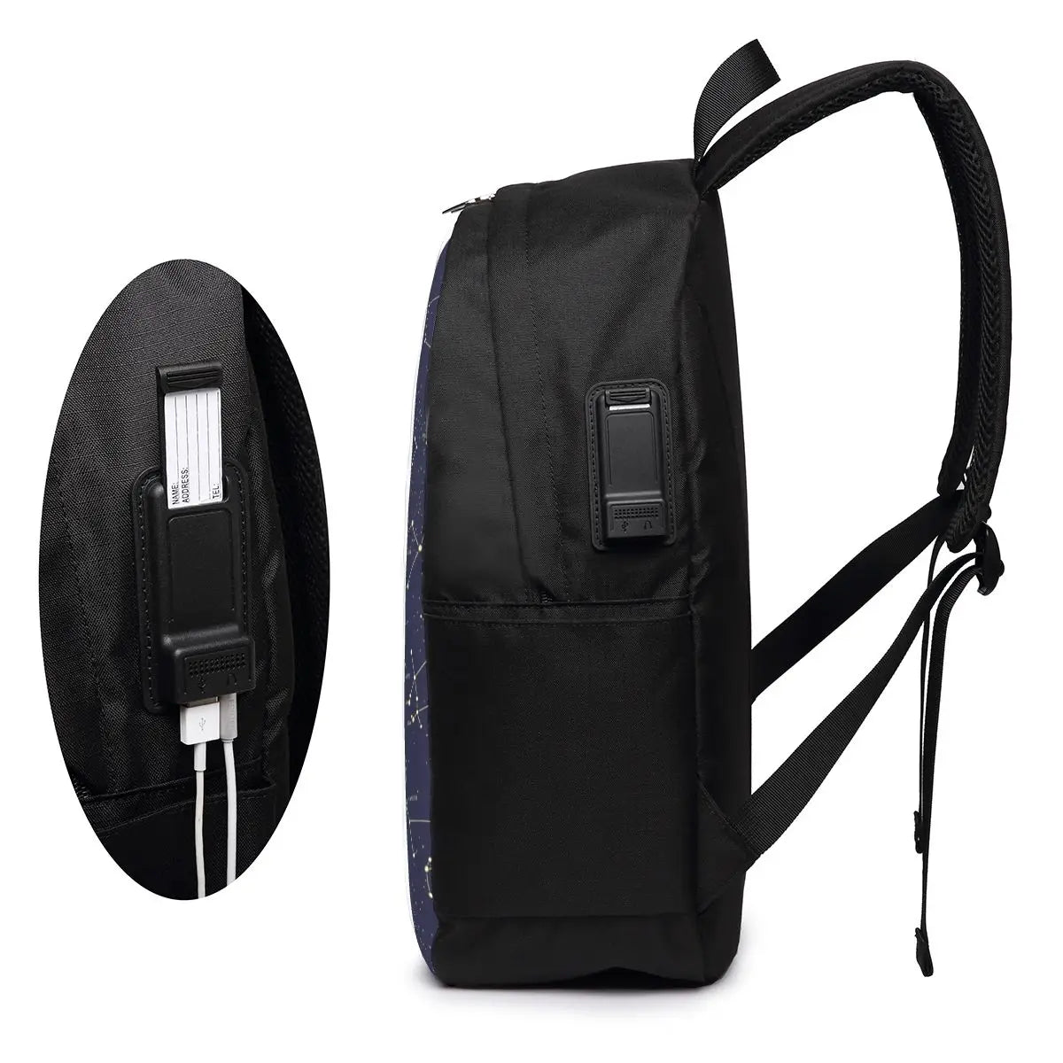 Night Sky Golden Celestial Stars Zodiac Constellations Backpack Travel Notebook Bag Computer College Student School Bag Laptop