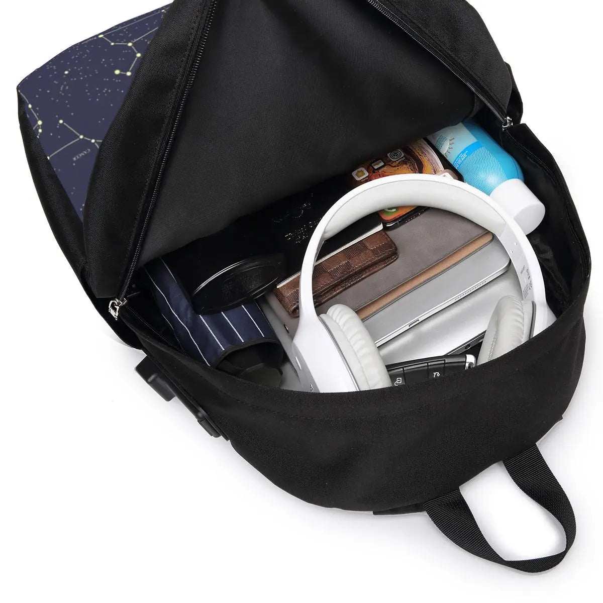Night Sky Golden Celestial Stars Zodiac Constellations Backpack Travel Notebook Bag Computer College Student School Bag Laptop