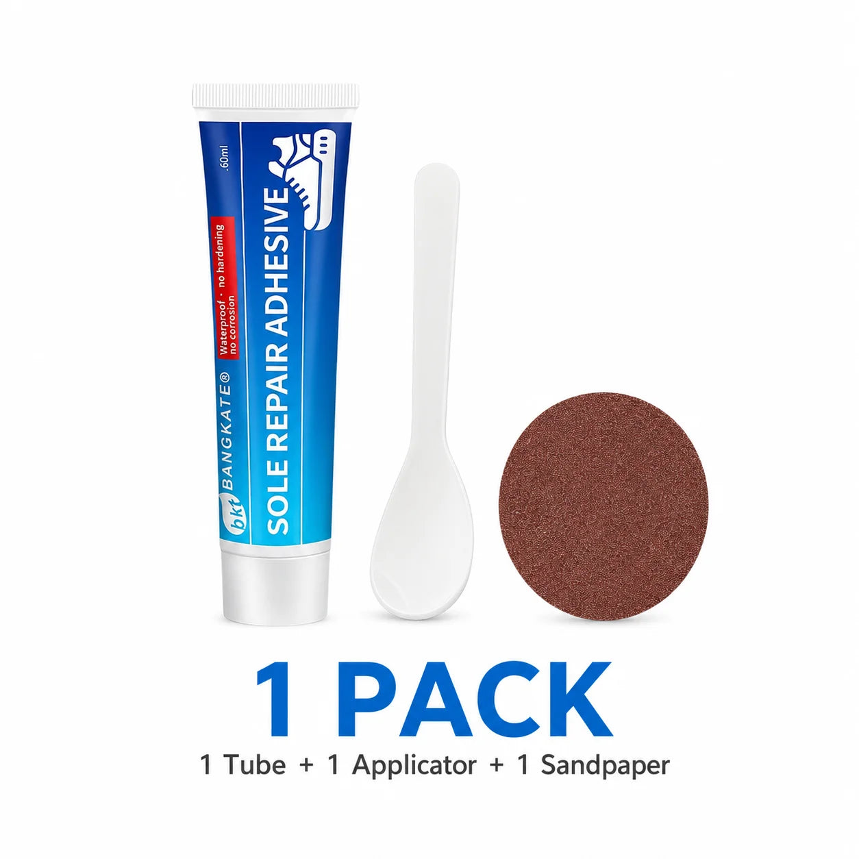 Sole Repair Adhesive 60mL, Waterproof Flexible Shoe Glue for Rubber, Leather, PU and TPR Soles, with Applicator and Sanding Disc
