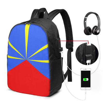 974 Reunion Island Flag Backpack Travel Notebook Bag Computer College Student School Bag Laptop Shoulder Bags for Men Women