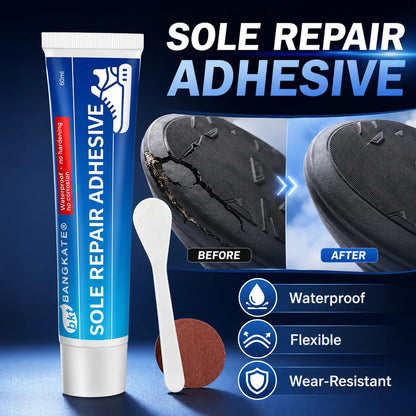 Sole Repair Adhesive 60mL, Waterproof Flexible Shoe Glue for Rubber, Leather, PU and TPR Soles, with Applicator and Sanding Disc