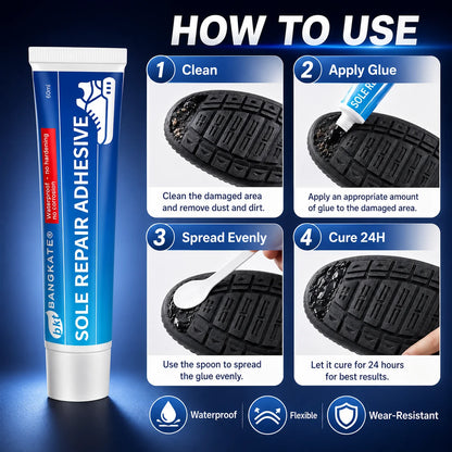 Sole Repair Adhesive 60mL, Waterproof Flexible Shoe Glue for Rubber, Leather, PU and TPR Soles, with Applicator and Sanding Disc
