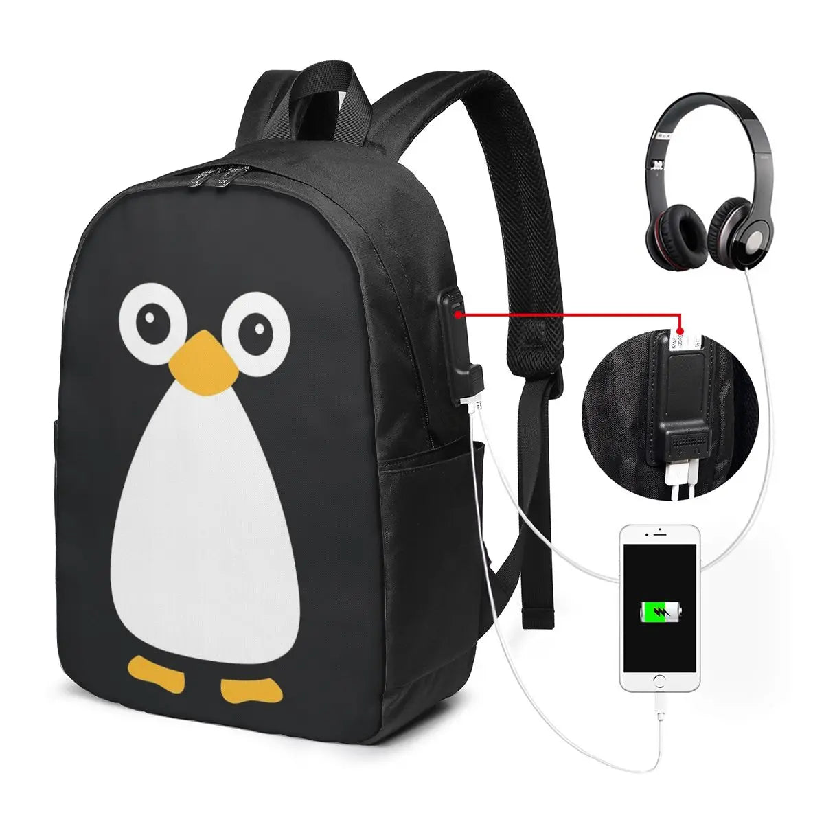 Cute Vector Penguin Backpack Travel Notebook Bag Computer College Student School Bag Laptop Shoulder Bags for Men Women