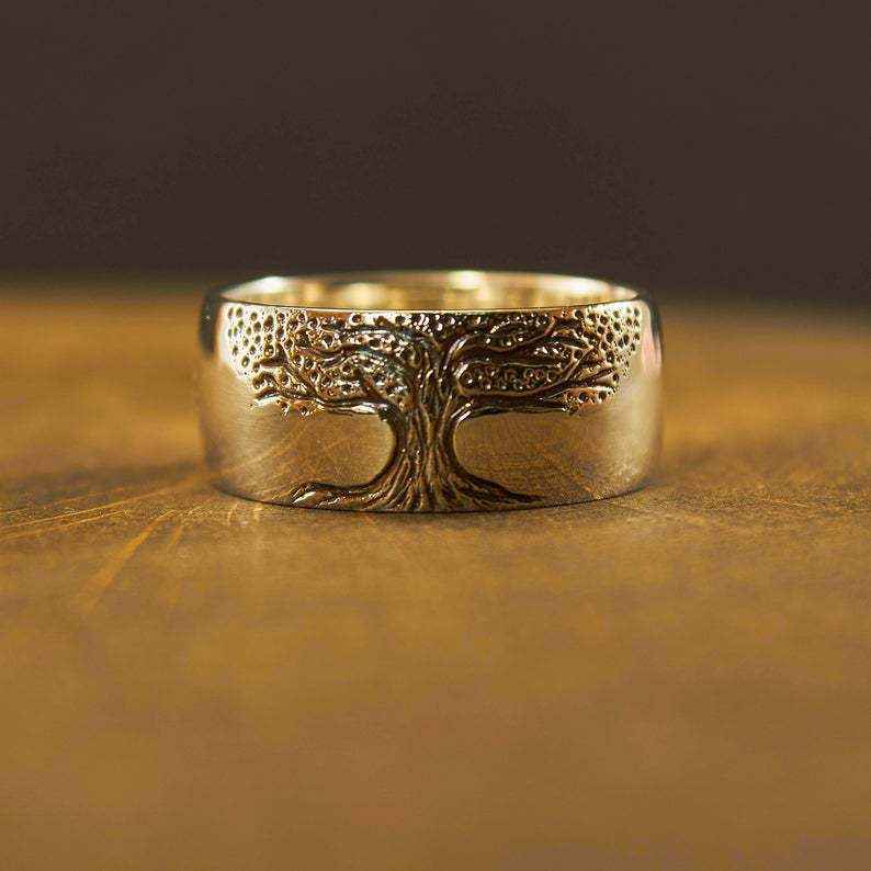 Livsträd Ring i Legering – Retro Graverad Fingerring Guld & Silver