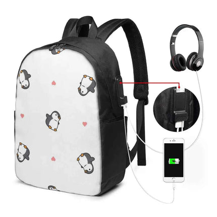 Cute Penguin Backpack Travel Notebook Bag for College Student Men Women