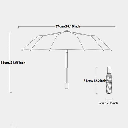 12 Bone Black Glue Fully Automatic Umbrella With Thick And Durable Keel Three Fold Umbrella UV Resistant Folding Umbrella