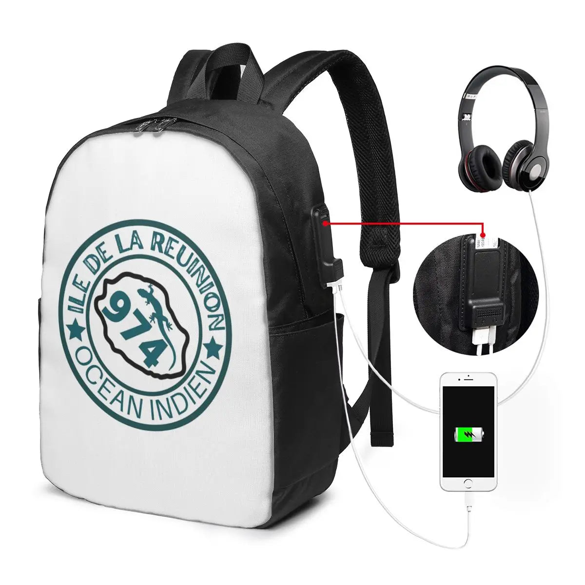 974 Reunion Island Flag Backpack Travel Notebook Bag Computer College Student School Bag Laptop Shoulder Bags for Men Women