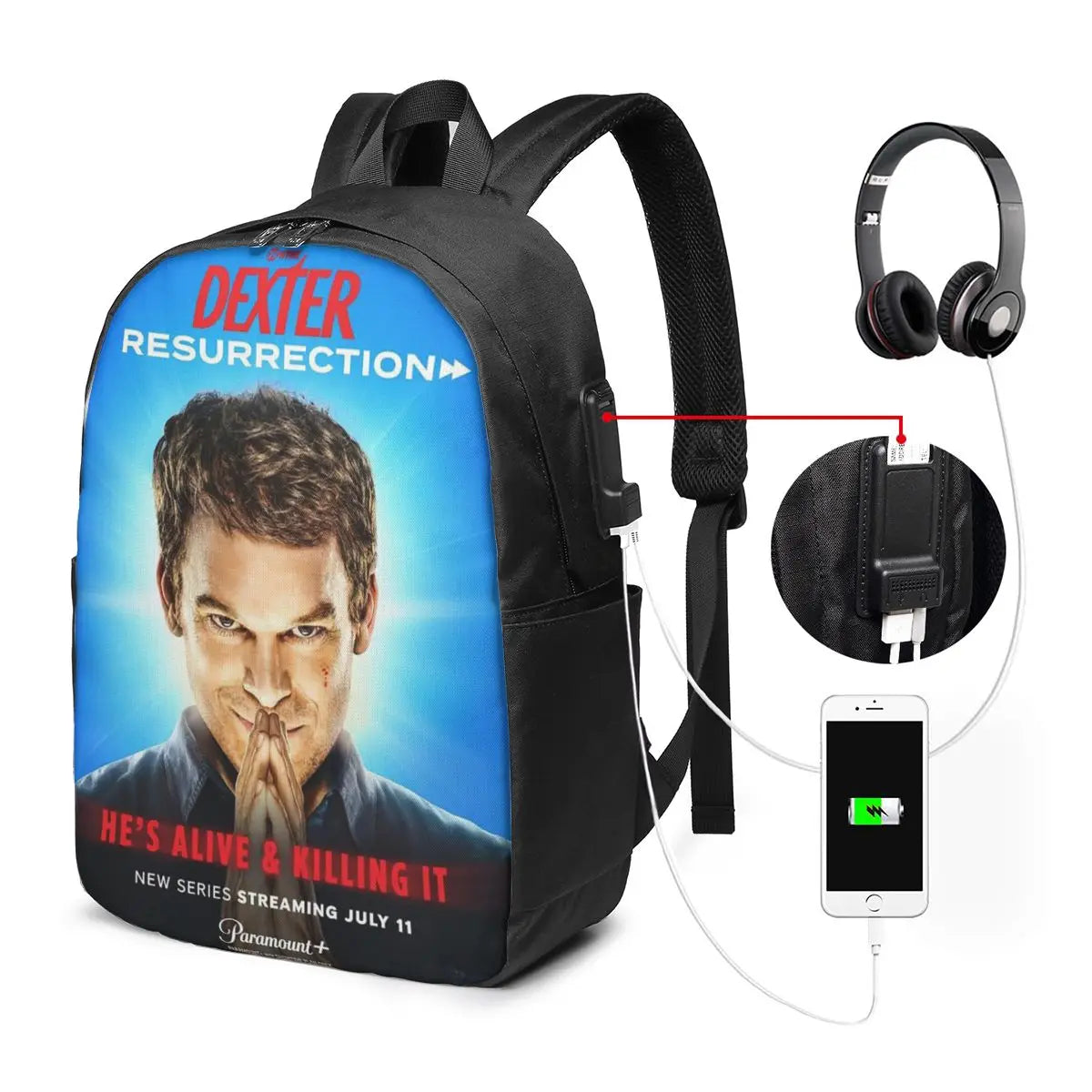 Movie Dexter Morgan Backpack Travel Notebook Bag Computer College Student School Bag Laptop Shoulder Bags for Men Women