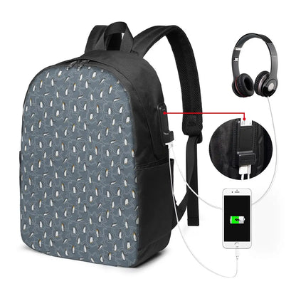 Cute Vector Penguin Backpack Travel Notebook Bag Computer College Student School Bag Laptop Shoulder Bags for Men Women