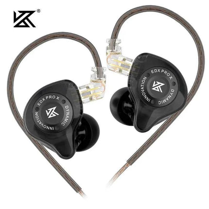 EDX Pro in-ear monitors featuring a sleek black design and detachable cables.