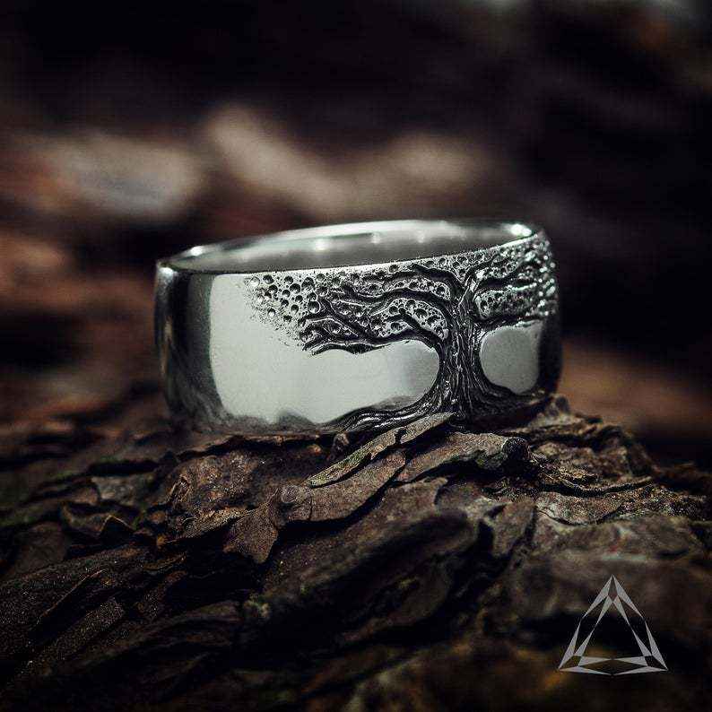 Livsträd Ring i Legering – Retro Graverad Fingerring Guld & Silver