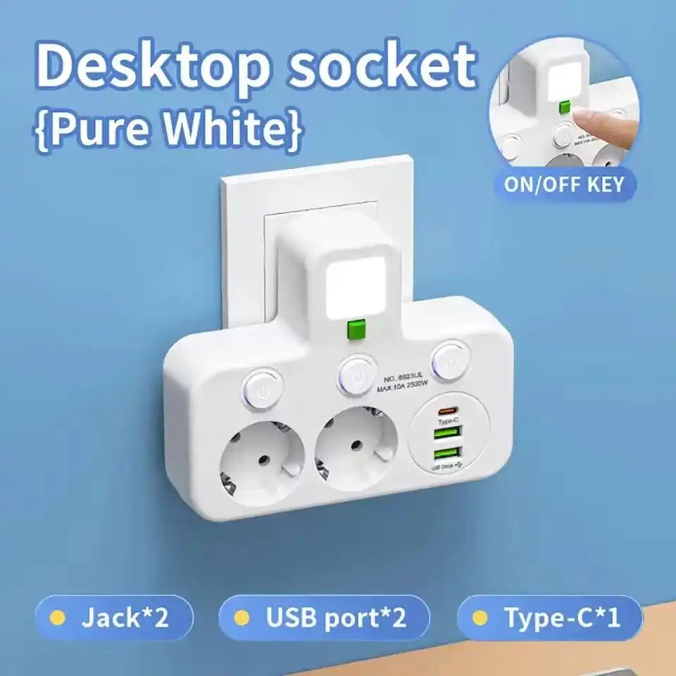 EU plug and socket, 4-pole socket, multifunctional wall plug, with or without extension cords or USB and Type-C interfaces