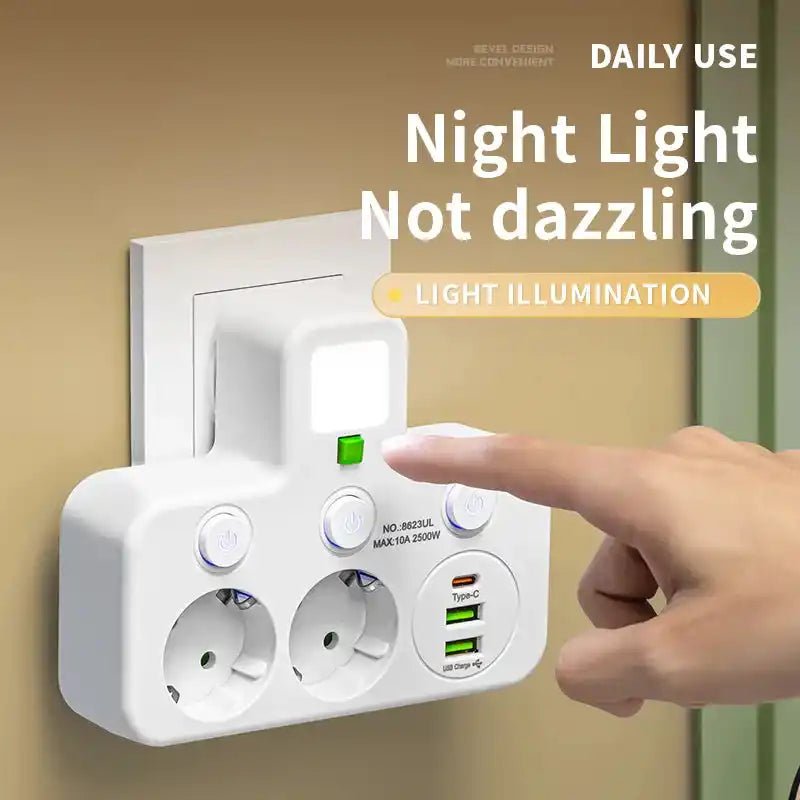 EU plug and socket, 4-pole socket, multifunctional wall plug, with or without extension cords or USB and Type-C interfaces