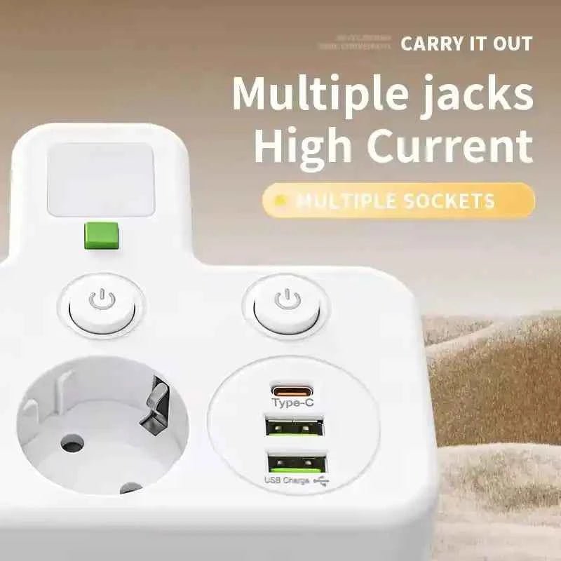 EU plug and socket, 4-pole socket, multifunctional wall plug, with or without extension cords or USB and Type-C interfaces