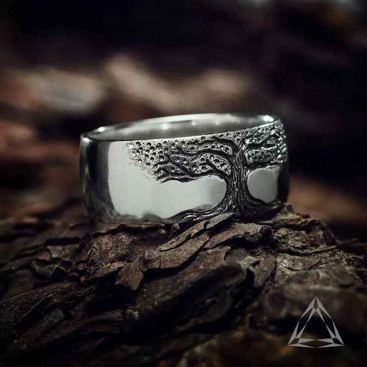 Livsträd Ring i Legering – Retro Graverad Fingerring Guld & Silver