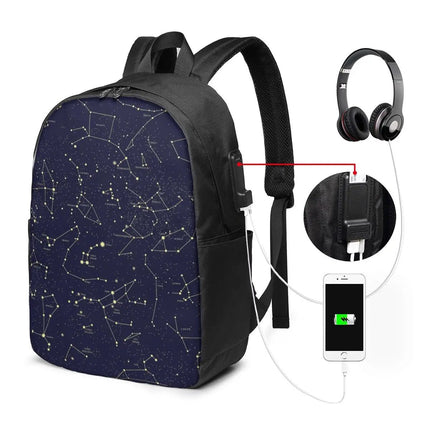 Night Sky Golden Celestial Stars Zodiac Constellations Backpack Travel Notebook Bag Computer College Student - ÅlandWell