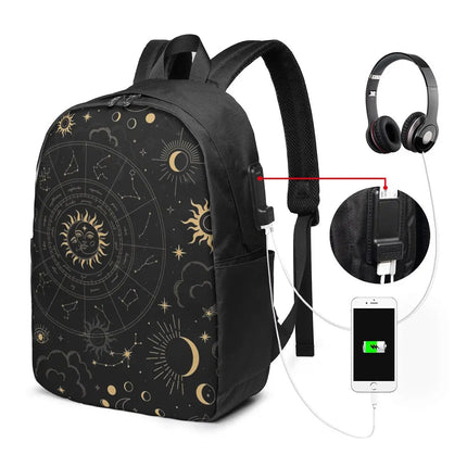 Night Sky Golden Celestial Stars Zodiac Constellations Backpack Travel Notebook Bag Computer College Student  - ÅlandWell