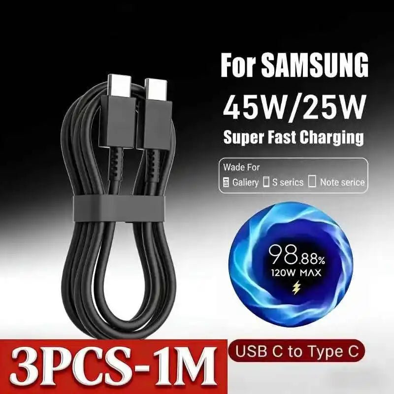 100W USB-C to USB-C Fast Charge Cable for Samsung Galaxy S22-S25, Note Ultra, A53-A54 - 3/1 Pcs - ÅlandWell