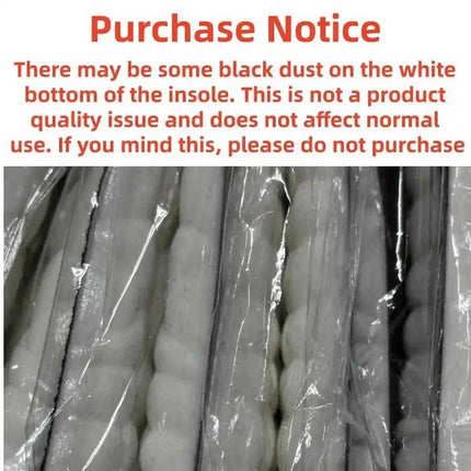 Purchase Notice for insoles highlighting potential black dust on the white bottom.